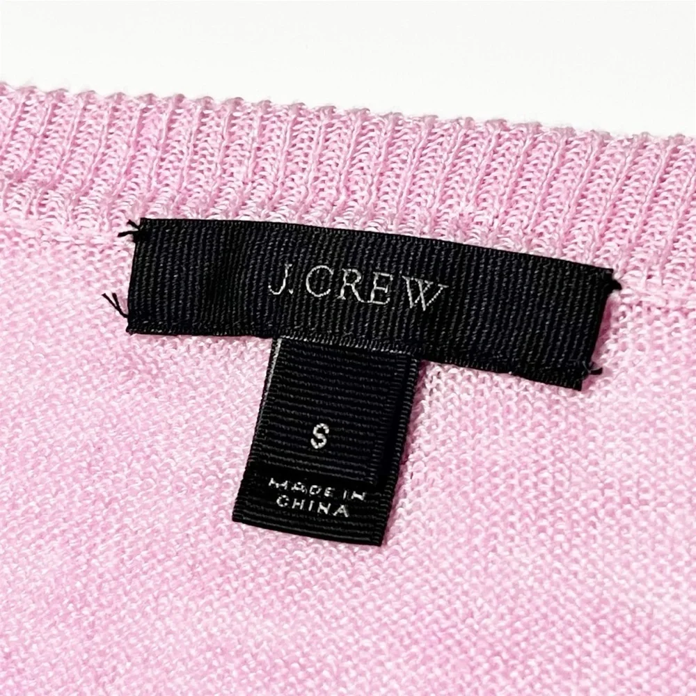 J. Crew 100% Linen Sweater Pom-Pom Trim‎ small bubblegum pink lightweight boxy